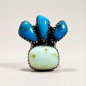Paloma & Bluebird Turquoise Artisan Ring Sterling Silver Size 8 Adjustable RARE
